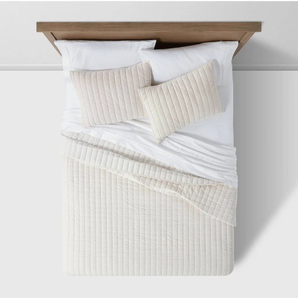 Threshold Full/Queen Channel Stitch Velvet Quilt Cream